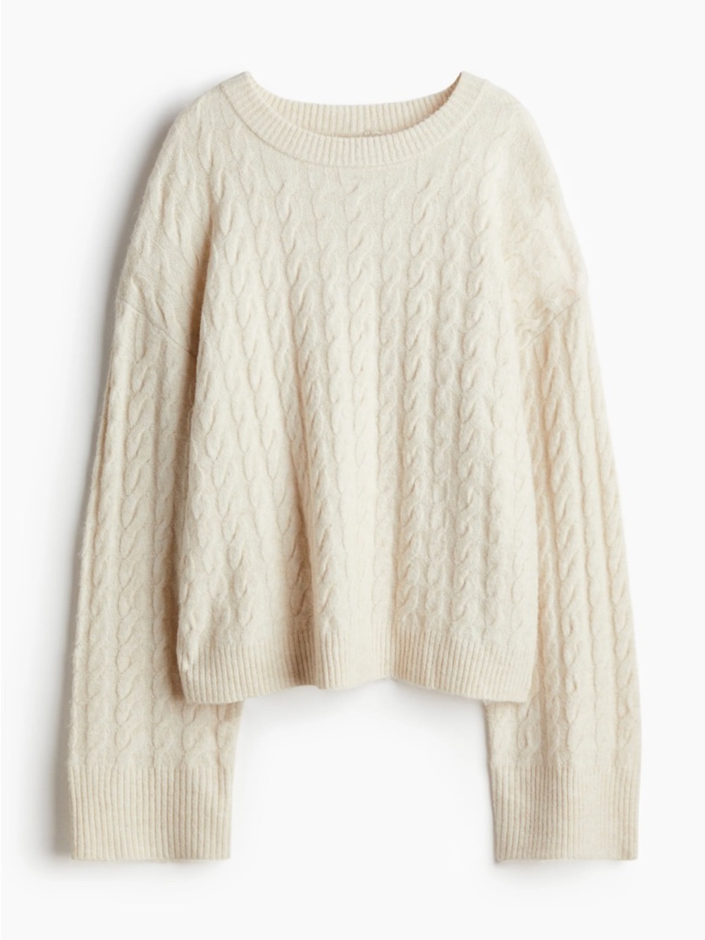 H&M Cream Cable Knit Scoop-Neck Sweater wool blend small